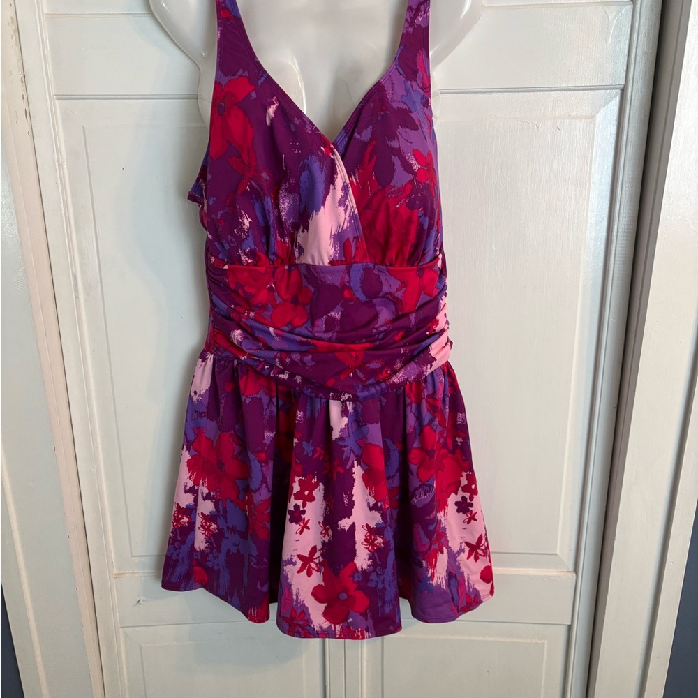 Denim and Co. Beach Purple and Pink Skirt Bathing Suit Sz 16